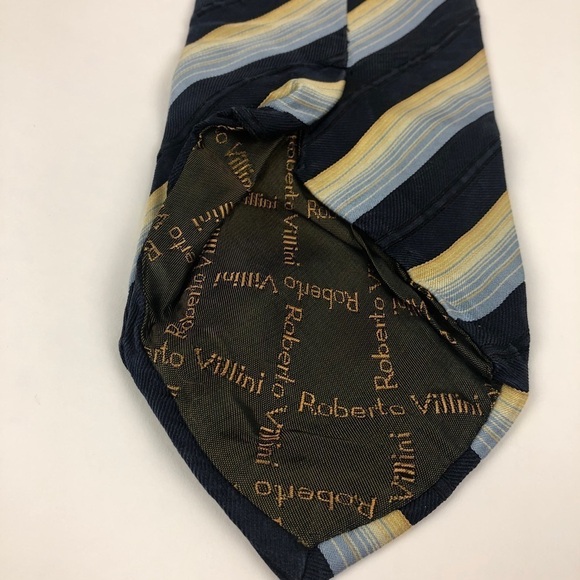 Robert Villini Mens Tie, Black Gold Stripped Silk - Picture 5 of 6